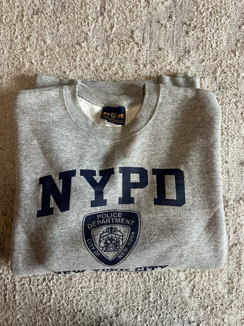 Police Men's Gray Crewneck Sweatshirt with Navy NYPD Print